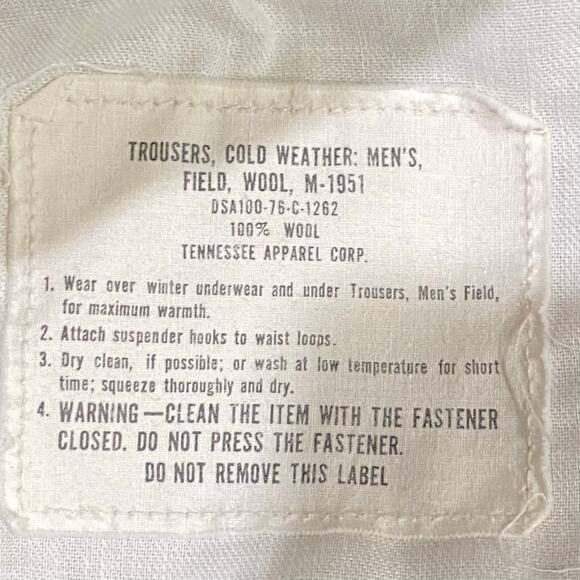 Men's Military Cold Weather Field Trousers Size Reg Medium Army Green M-1951 - Picture 6 of 10